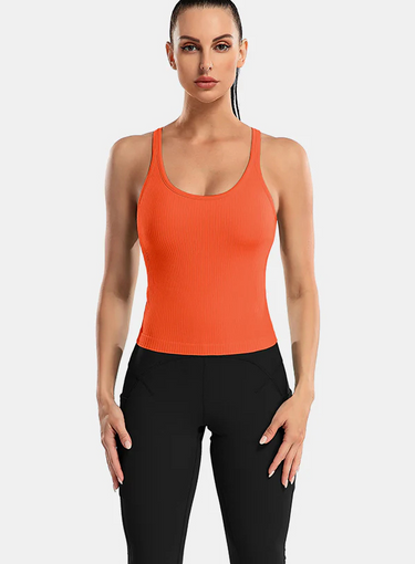 Beige Ribbed Racerback Workout Crop Tank